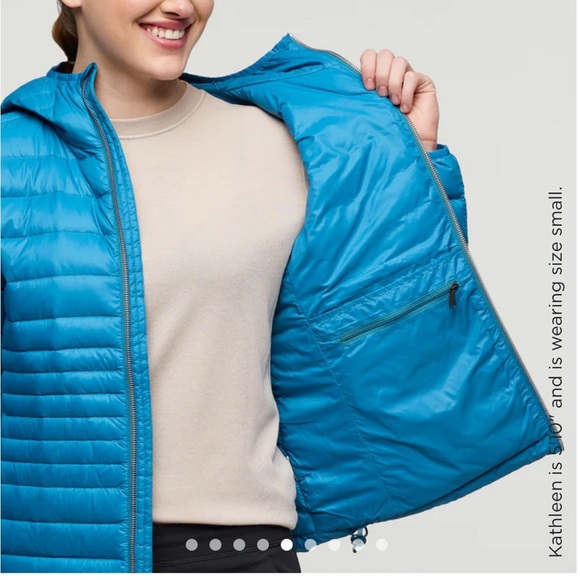 Cotopaxi Women's Large Fuego Hooded Down Jacket Puffer Lake Blue Aqua NWT - Picture 13 of 16